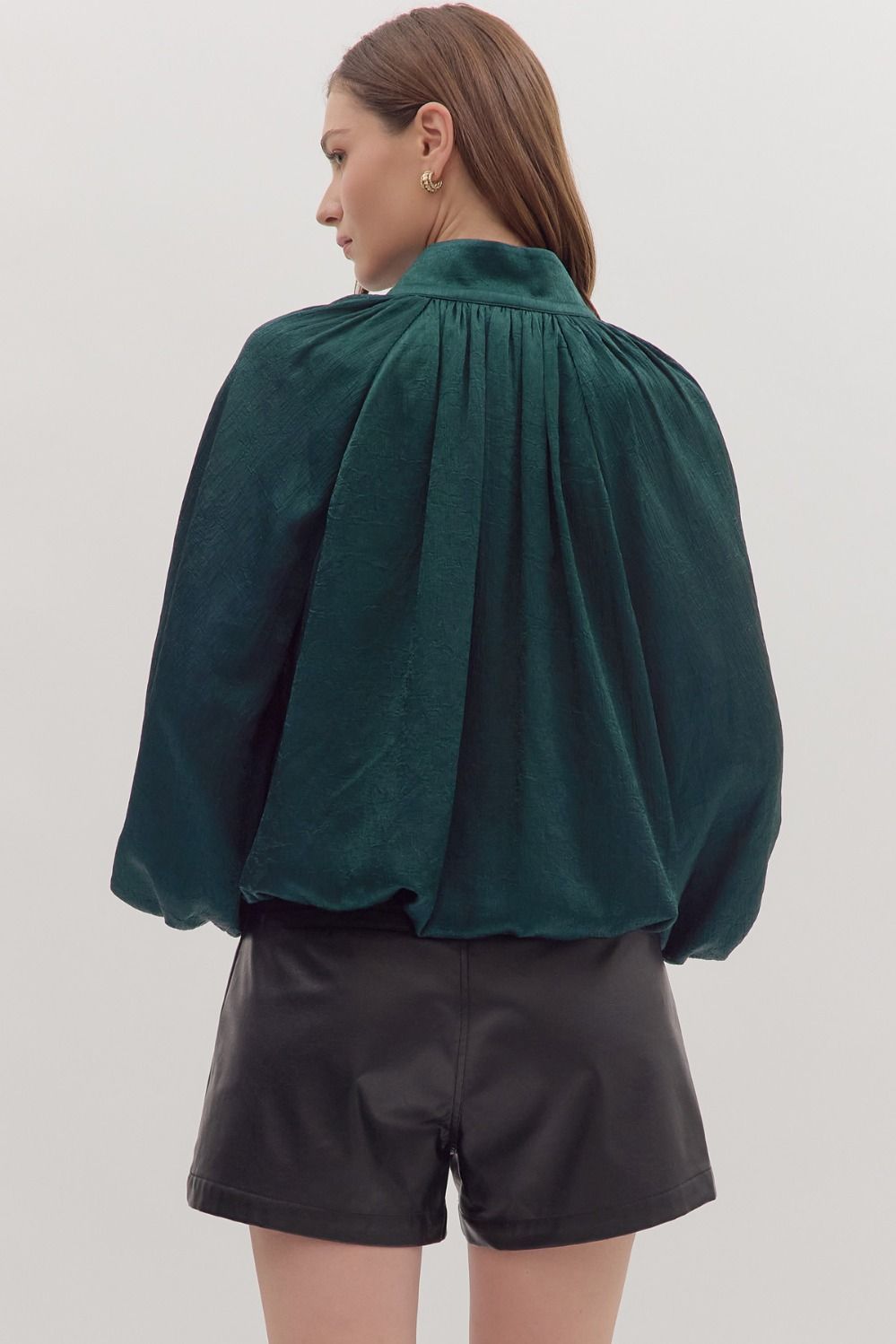Balloon Sleeve Top in Hunter Green