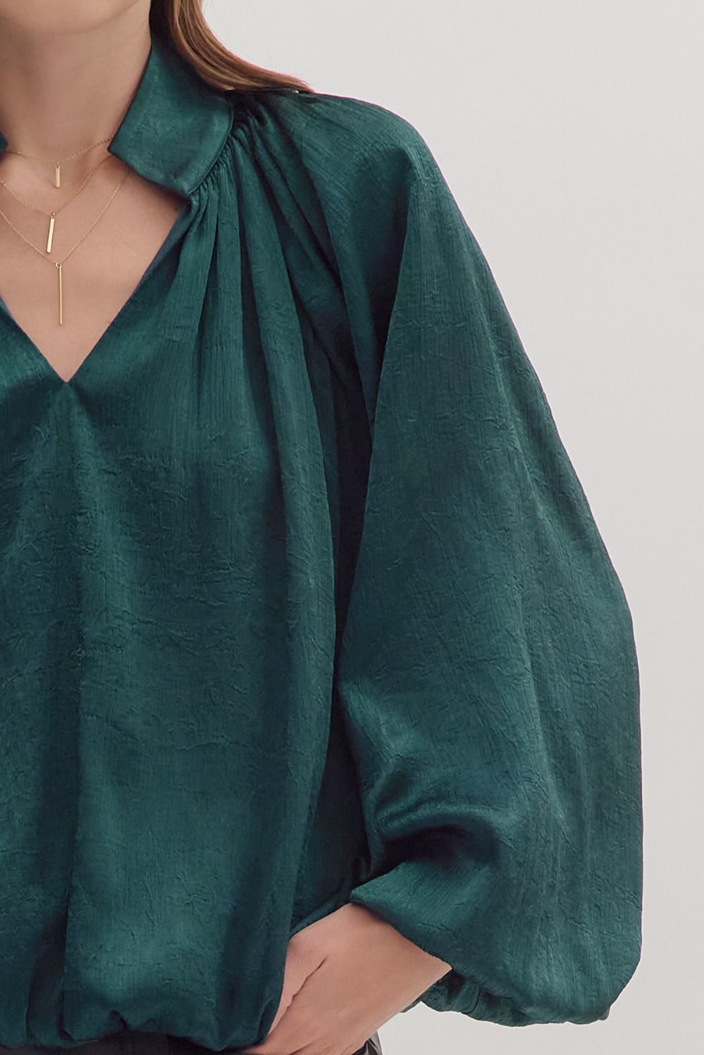 Balloon Sleeve Top in Hunter Green