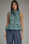Paisley Eyelet Peplum Top in Multicolor Green