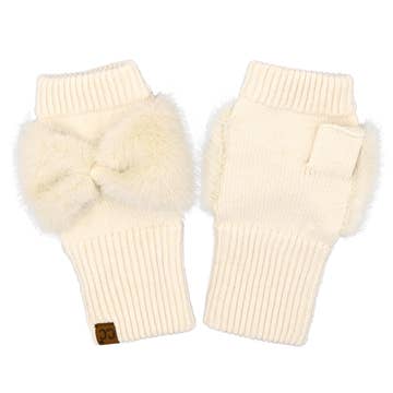 Faux Fur Bow Fingerless C.C Gloves