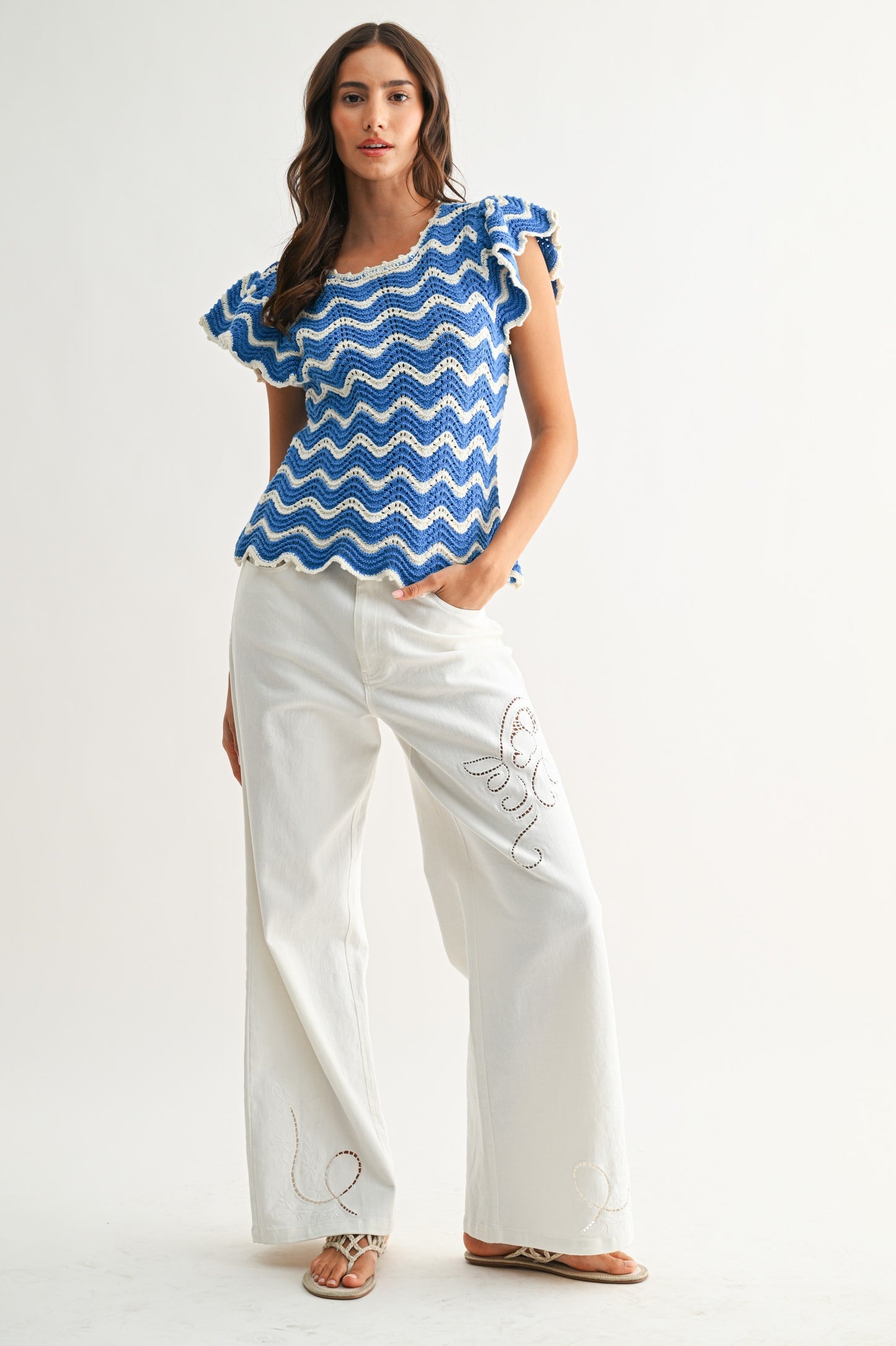 Blue & White Chevron Knit Top