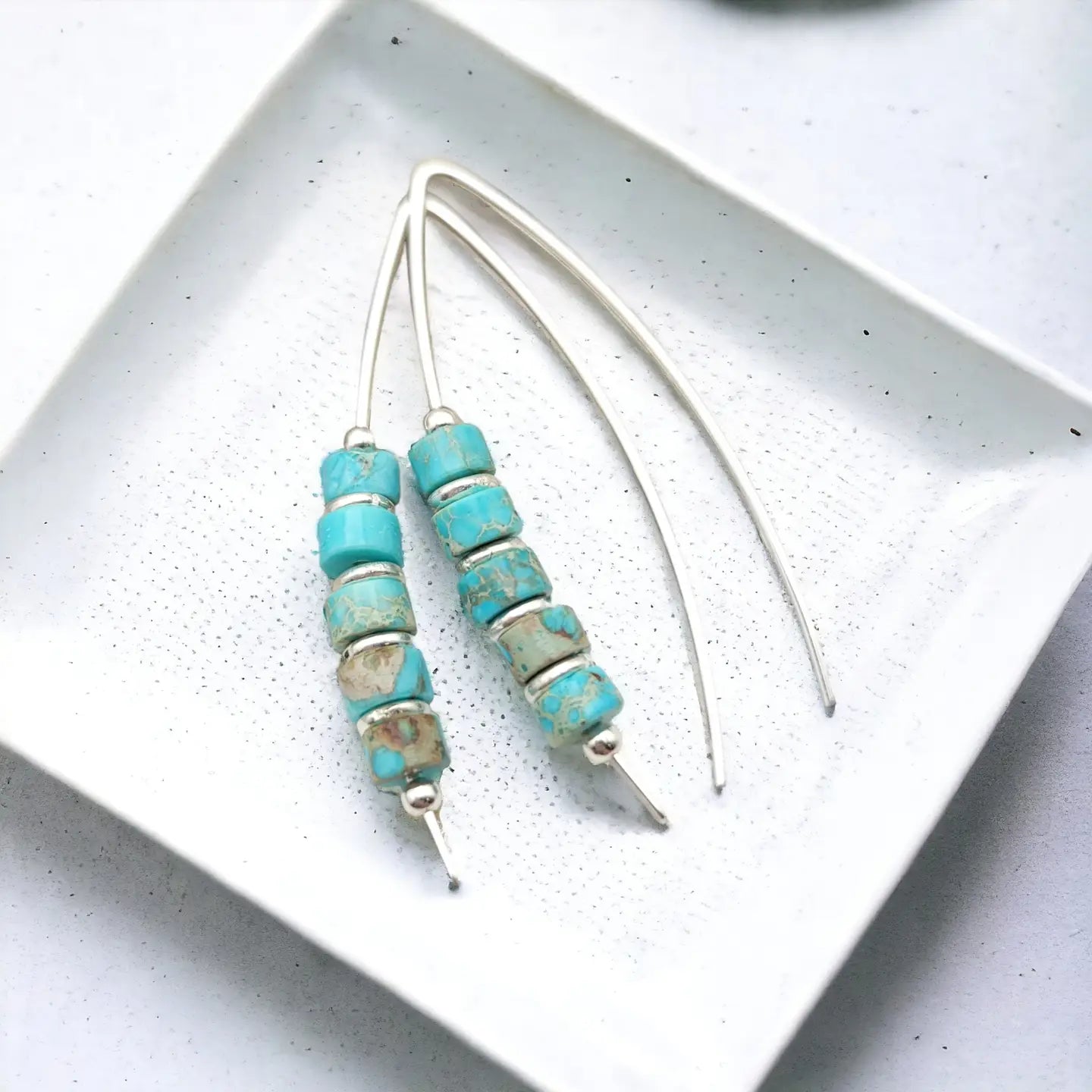 Modern Turquoise and Sterling Silver Threaders - Boho Style