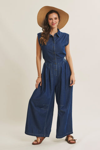 Washed Denim Wide-leg Jumpsuit