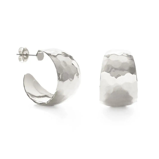 Hammered Vintage Style Hoops in Silver