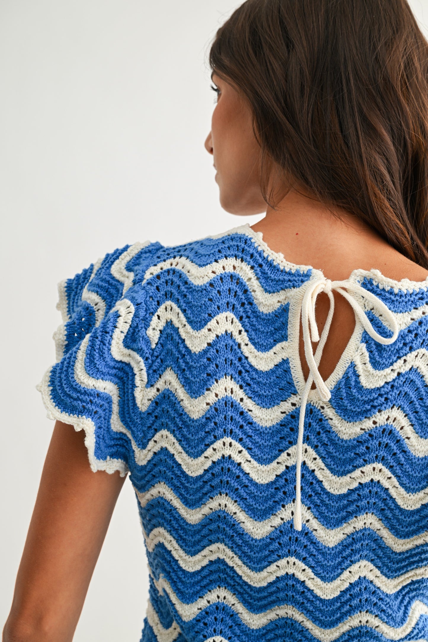 Blue & White Chevron Knit Top
