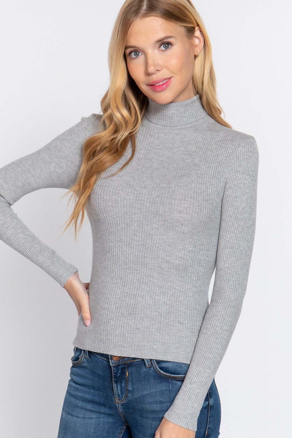 Solid Turtleneck Ribbed Top