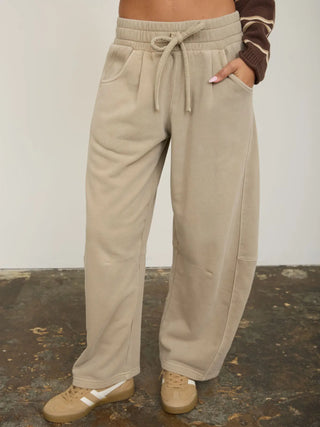 Smocked Waist Drawstring Wide Leg Sweatpants