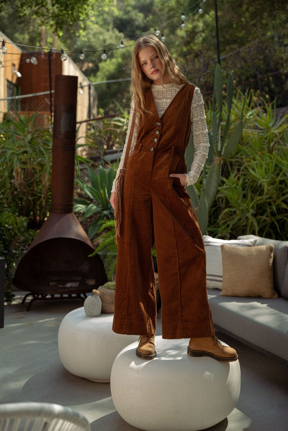 Corduroy Button Up Jumpsuit