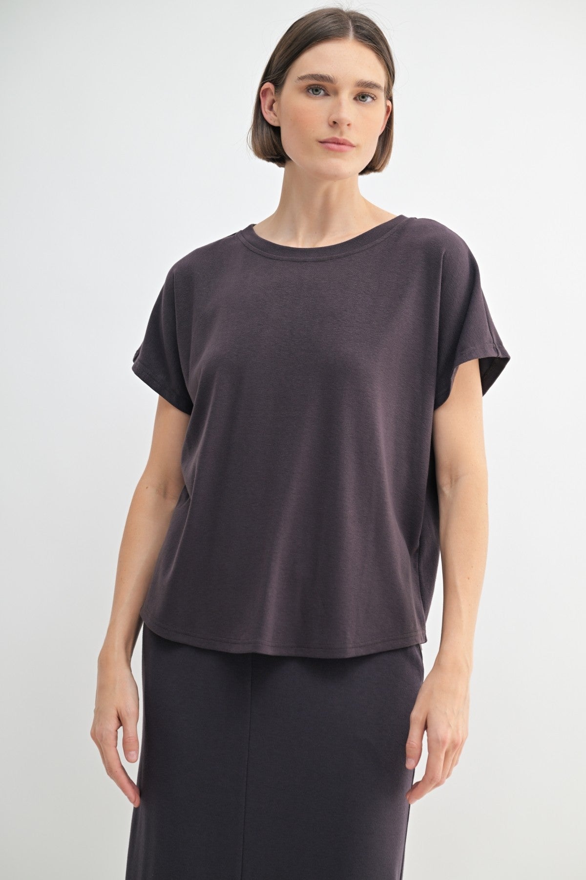 Round Neck Dolman Sleeve Top in Truffle