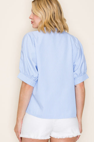 China Collar Stripe Button Down Top
