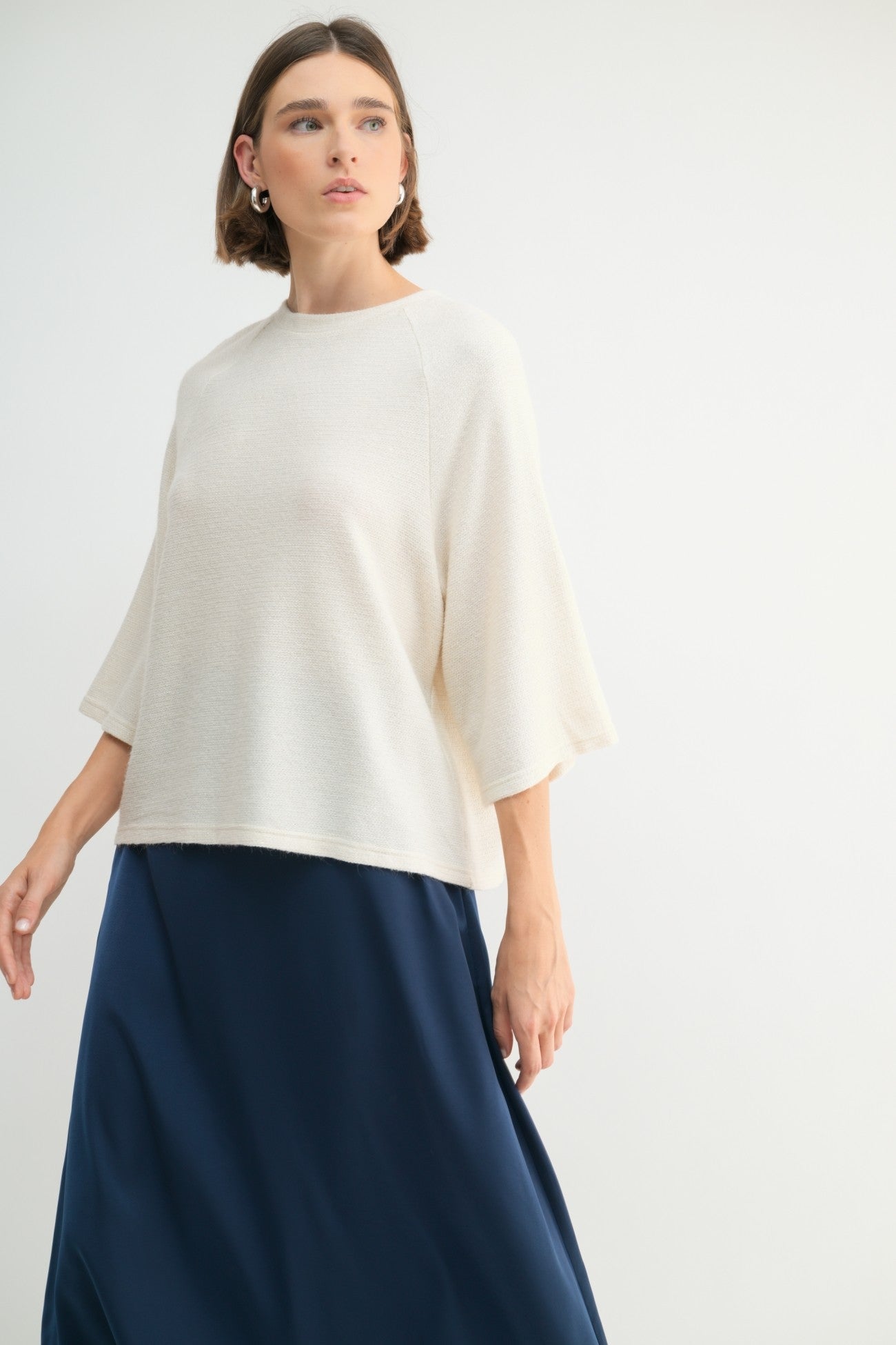 Metallic Sweater Knit Top in Ivory