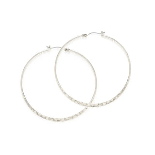 1.5" Hammered Hoop Earrings in Silver