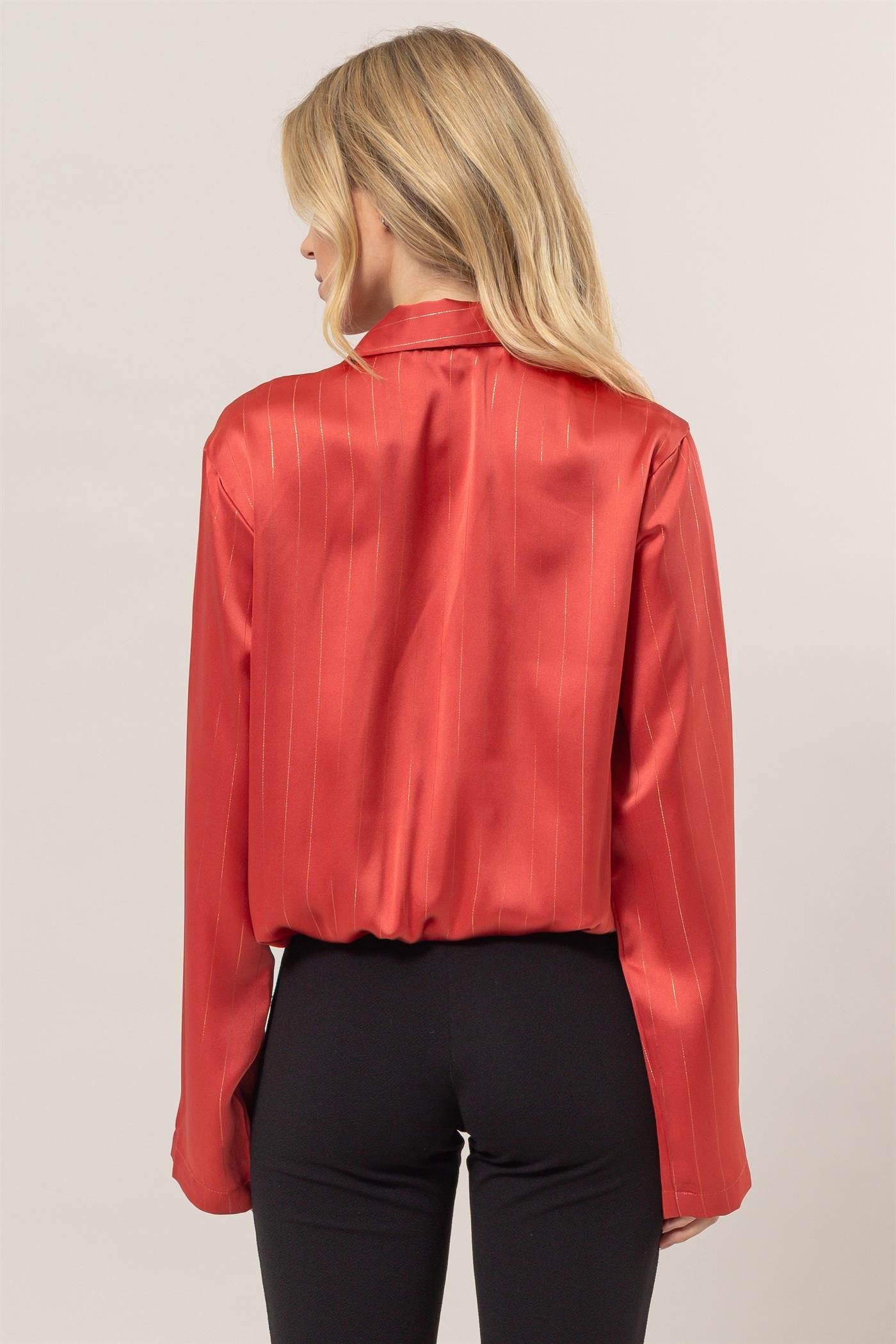 Sophisticated Lurex Wrap Blouse in Red