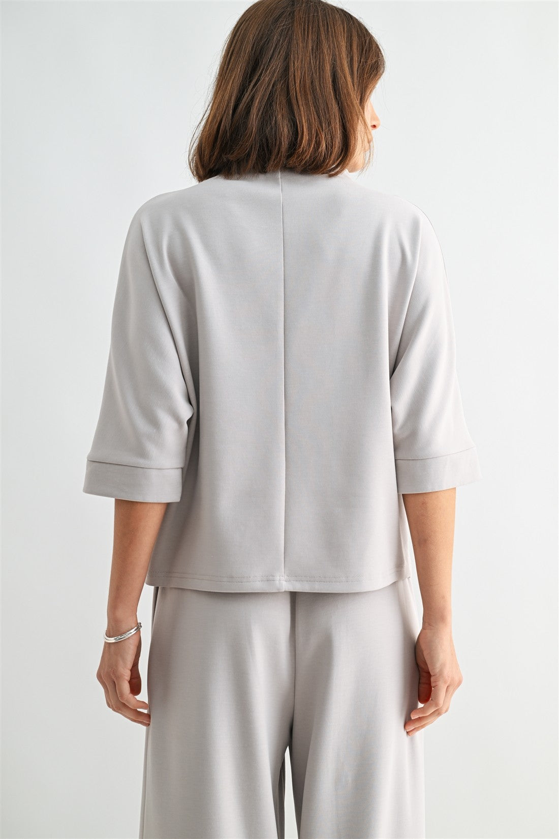 Scuba Mock Neck Knit Top in Light Grey