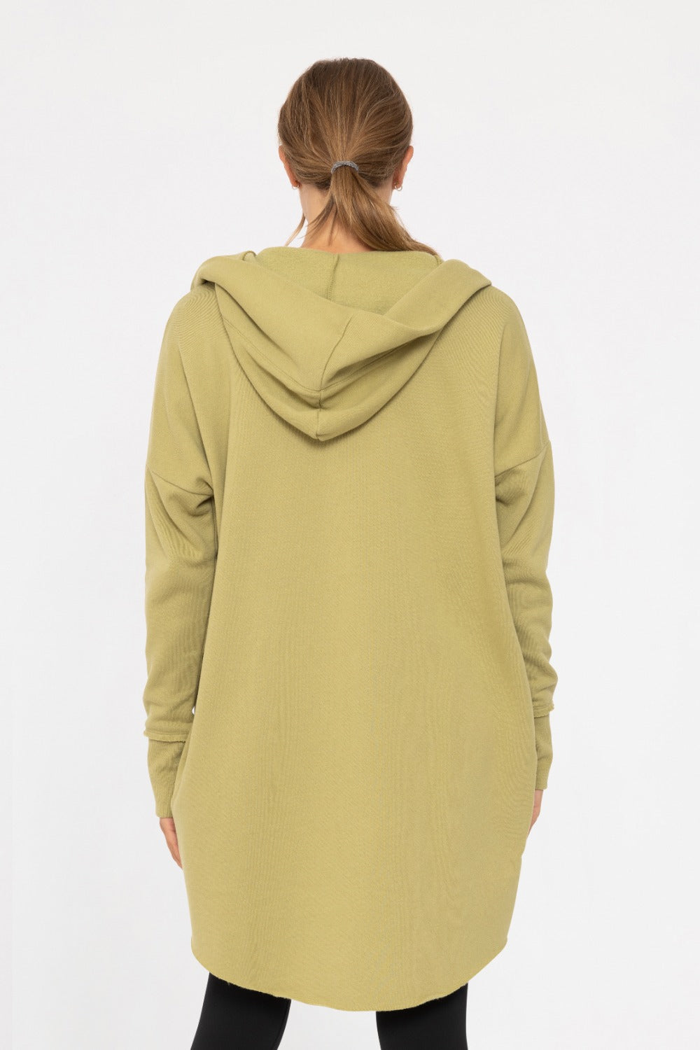 The Zander Longline Hoodie Cardigan in Cactus Green