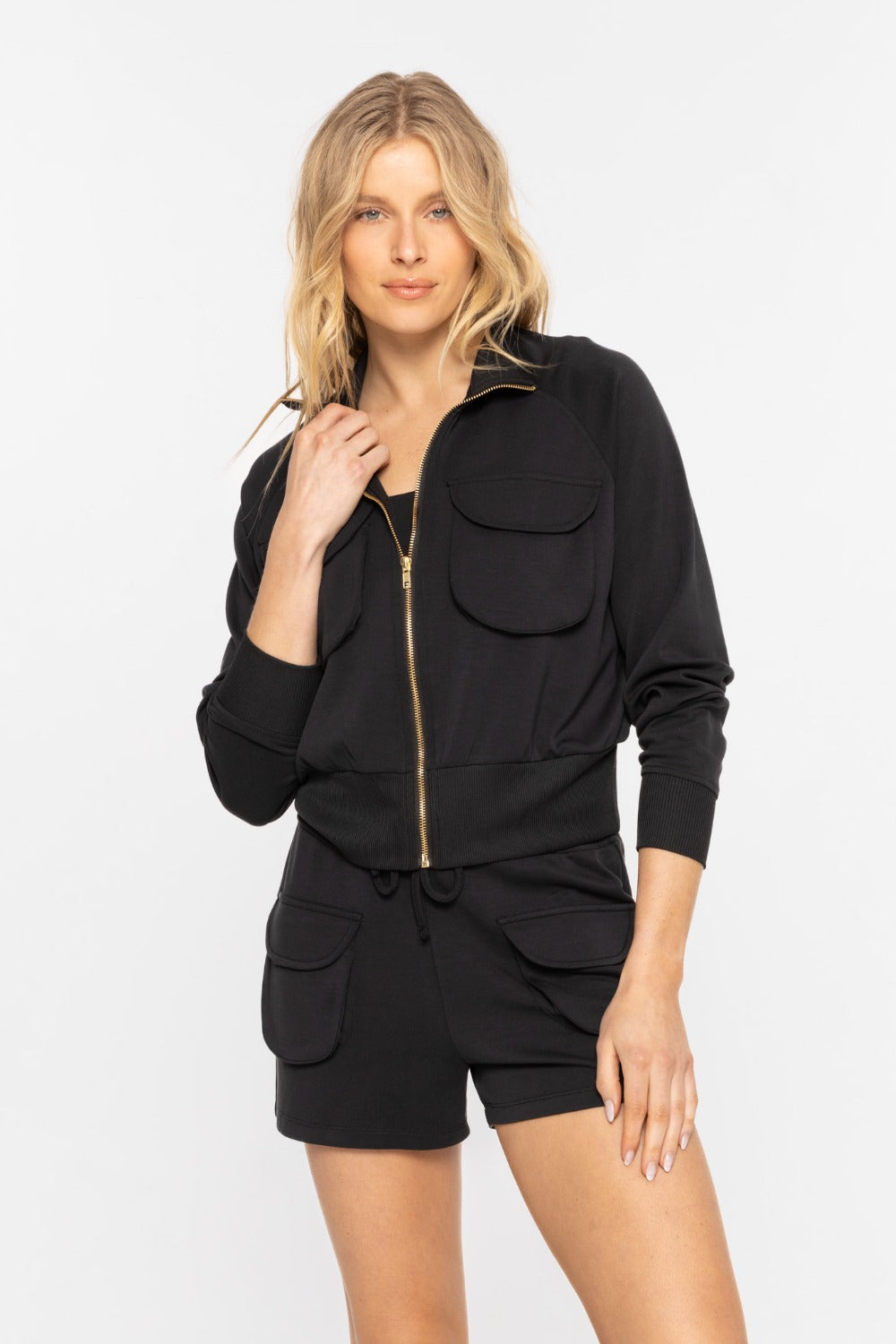 Cropped Mock Neck Zip-Up Jacket