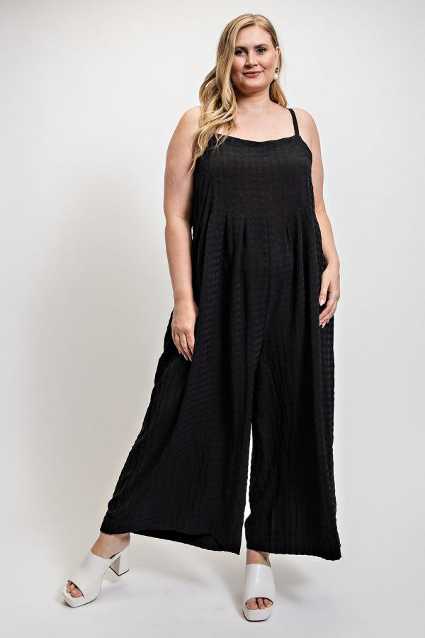 Curvy Textured Jumpsuit in Black
