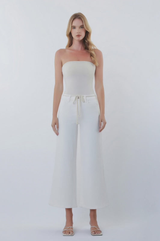High Rise Crop Wide Leg Pants in White
