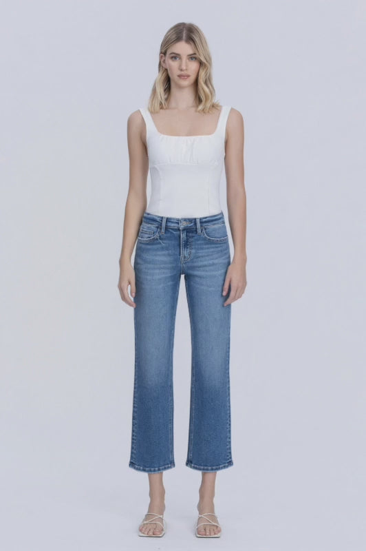 Mid Rise Cropped Ankle Straight Jeans