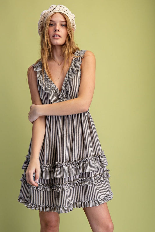Striped Linen Washed Ruffle