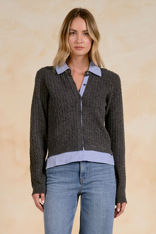 Charcoal Blue Sweater Cardigan Collar