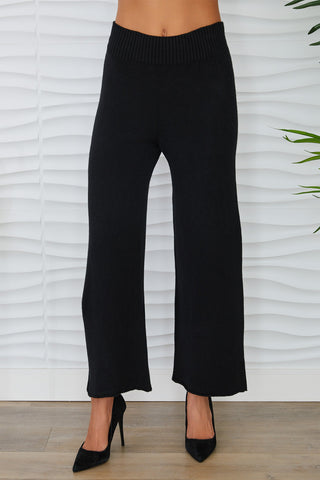 MILIO MILANO Italian Cozy Knit Flared Pants in Black