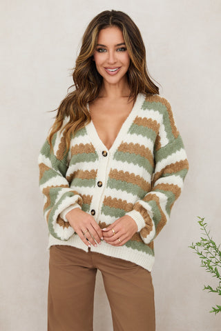 MILIO MILANO Striped Button-Down Long Sleeve Knit Cardigan
