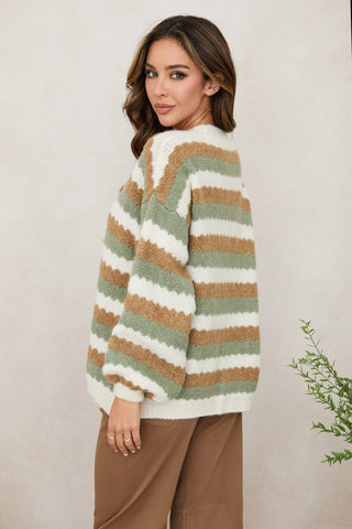 MILIO MILANO Striped Button-Down Long Sleeve Knit Cardigan