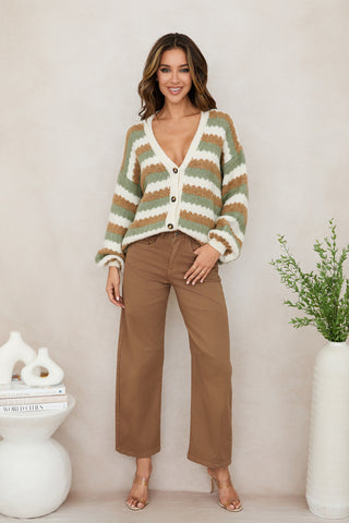 MILIO MILANO Striped Button-Down Long Sleeve Knit Cardigan