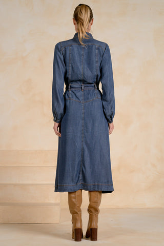 Navy Wash Denim Button-Down Midi Dress | Elan