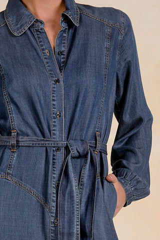 Navy Wash Denim Button-Down Midi Dress | Elan