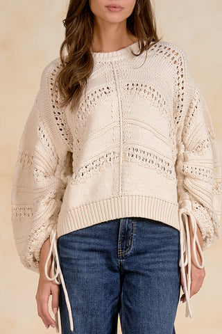Open Knit Tie Sweater in Off White | Elan