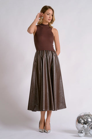 Elan Mock Neck Sleeveless Maxi Dress in Espresso