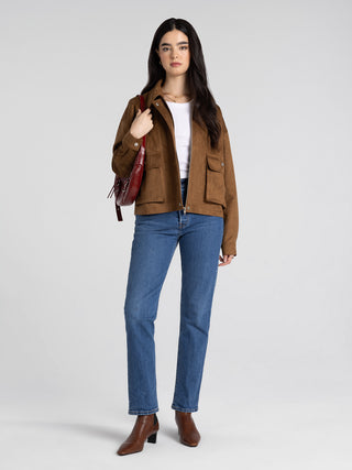 Thread & Supply Rustic Pine Suede-Look Zip Jacket in Camel
