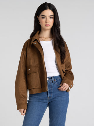 Thread & Supply Rustic Pine Suede-Look Zip Jacket in Camel