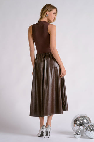 Elan Mock Neck Sleeveless Maxi Dress in Espresso