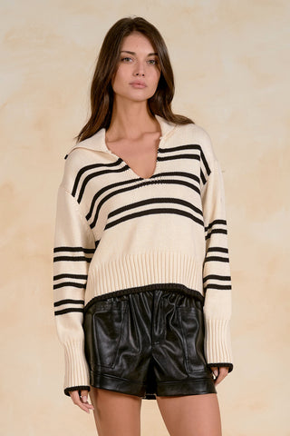 V-Neck Collared Sweater – Women's Cotton Sweater by Elan