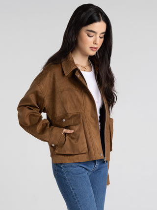 Thread & Supply Rustic Pine Suede-Look Zip Jacket in Camel