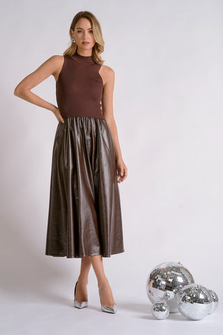 Elan Mock Neck Sleeveless Maxi Dress in Espresso