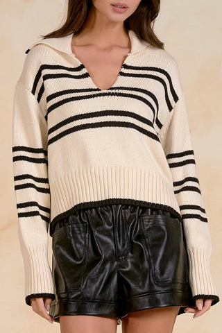 V-Neck Collared Sweater – Women's Cotton Sweater by Elan
