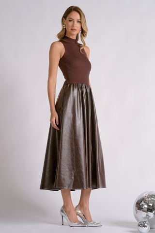 Elan Mock Neck Sleeveless Maxi Dress in Espresso