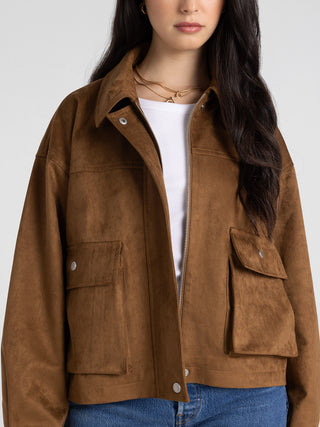 Thread & Supply Rustic Pine Suede-Look Zip Jacket in Camel