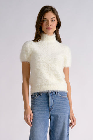 Elan Mock Neck Short Sleeve Sweater in Ivory