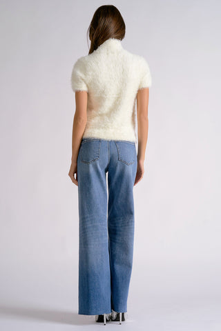 Elan Mock Neck Short Sleeve Sweater in Ivory