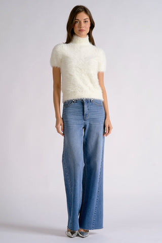 Elan Mock Neck Short Sleeve Sweater in Ivory