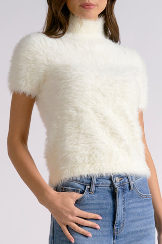 Elan Mock Neck Short Sleeve Sweater in Ivory