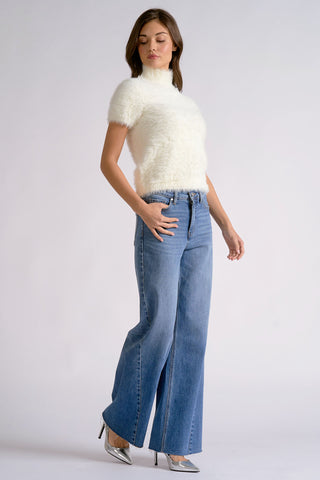 Elan Mock Neck Short Sleeve Sweater in Ivory