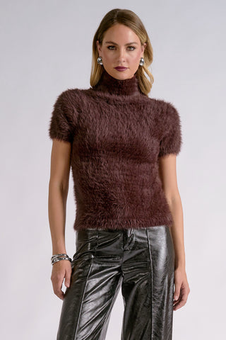 Elan Mock Neck Short Sleeve Sweater in Espresso