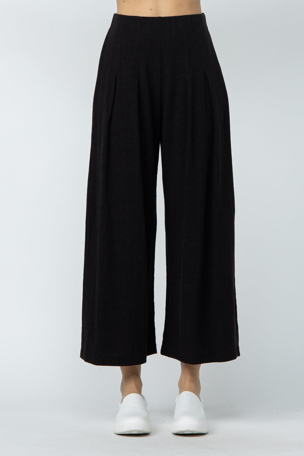 Pleated Cropped Palazzo Pants in Black