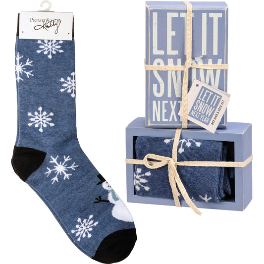 Box Sign & Sock Set - Let It Snow Next Year